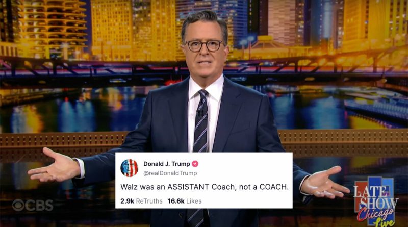 Stephen Colbert has the perfect response to Trump’s post about Walz being an ‘assistant coach’
