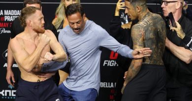 Carlos Prates held back as he tries to get at Jack Della Maddalena in heated face off: ‘Why you scared?’
