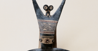 Daunian kyathos: A 2,700-year-old ceramic cup from Italy decorated with an exuberant-looking, bug-eyed fellow